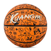 Kuangmi 2025 Halloween Basketball - Size 7 (29.5") Graffiti Design with Built-in LED Lights, Rubber Material, Light-Up on Bounce, Playable & Decorative
